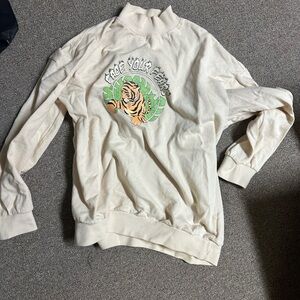 Womens Cream Tiger Graphic Sweatshirt mock neck